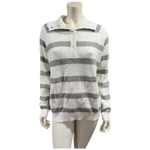 Pinkmstyle Striped Collared Sweater Size L green White Pullover